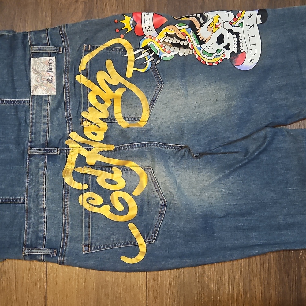 Women's Ed Hardy NYC Denim Jumpsuit - Medium Wash Size XL - Picture 13 of 14